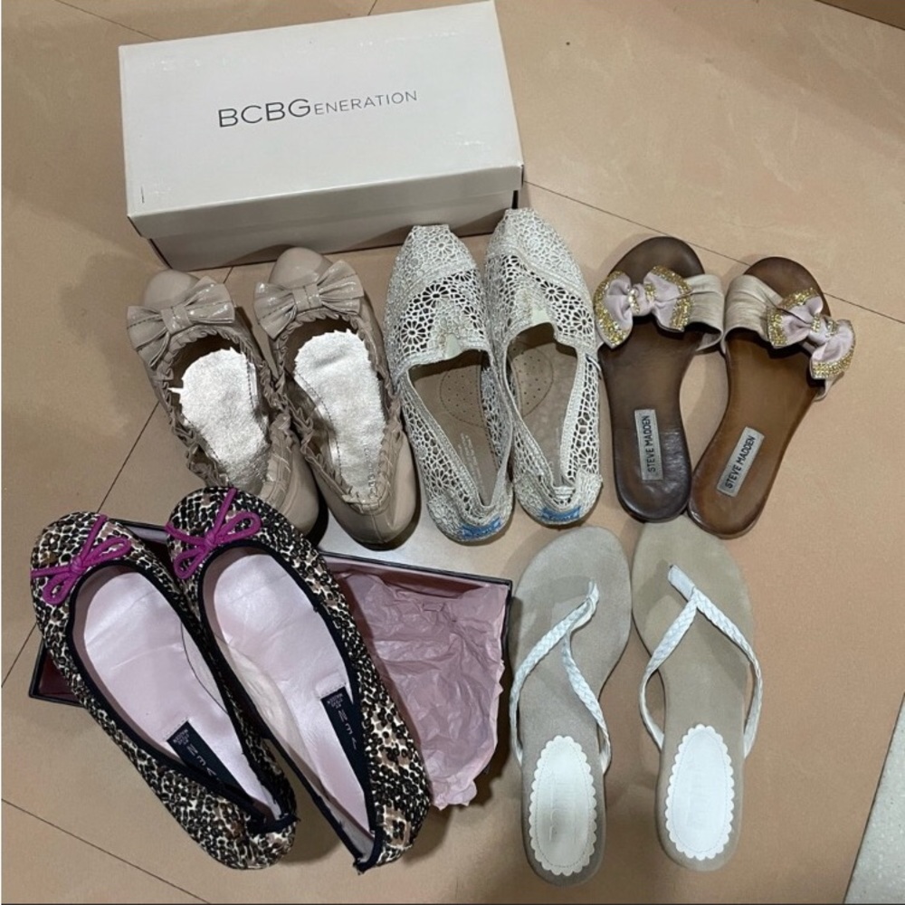 5 BCBG Generation Flat, Steve Madden Leopard Flats, Toms Shoes Bundle Lot / 7